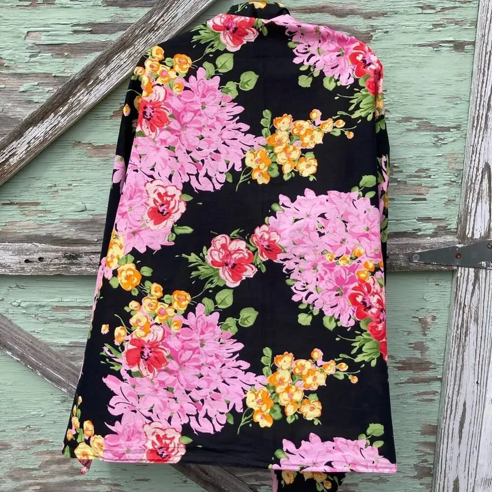 Boho Black Floral Scarf Wrap Bistro Tablecloth